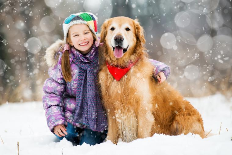 Pige og hund i sneen - sommerhus til hund